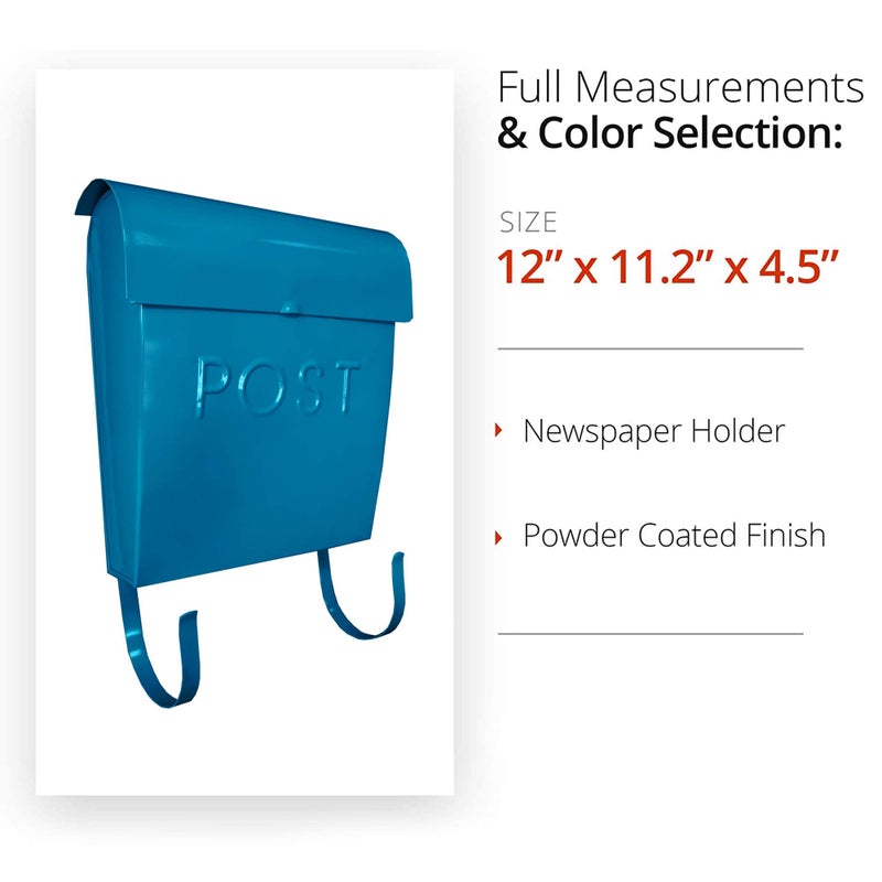 NACH Euro Series Modern Mailbox, Decorative Mail Holder, Wall Mount Mailboxes for Outside, Rust Resistant Galvanized Metal Mailbox, 12" x 11" x 4.5", Turquoise, MB-44794 - Image 3